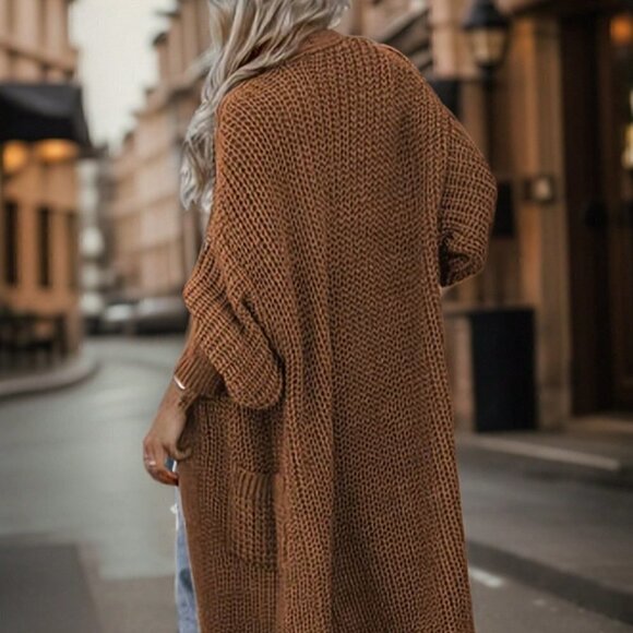 Camel Casual Womens Plus Dual Pocket Drop Shoulder Duster Cardigan - Picture 2 of 5